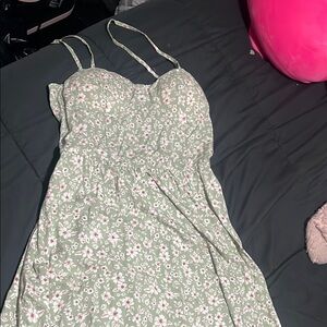 Floral Green Spaghetti Strap Dress